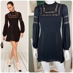 Reformation Sachi Black Long Sleeve Mini Dress Lace 2 Petite babydoll Victorian